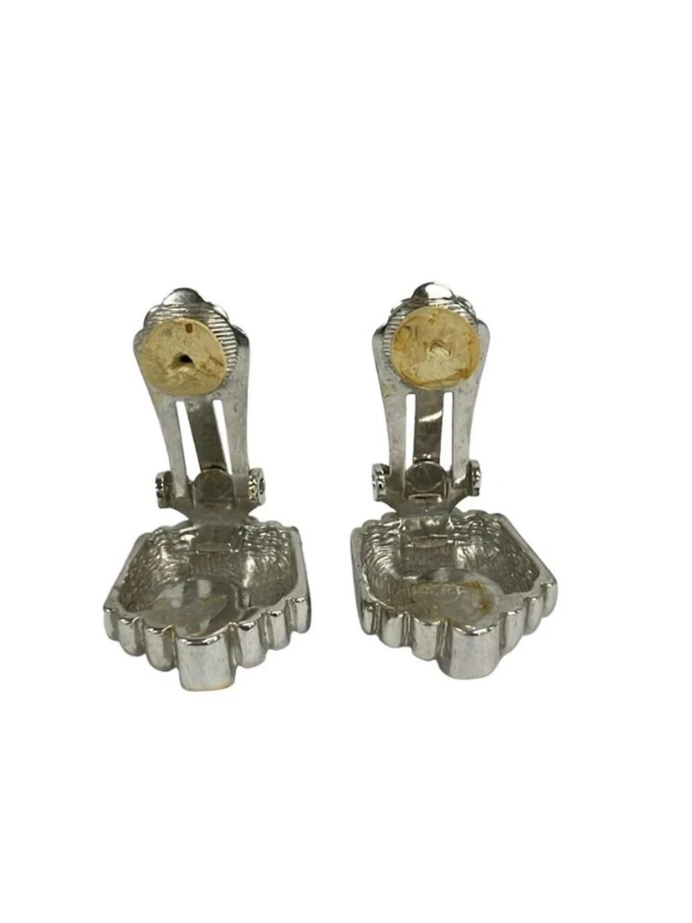 DIOR/ChristianDior - Silver Clear Gold Hardware Clip On Earrings - Picture 3 of 5